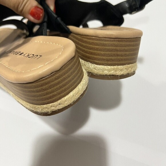 LUCKY BRAND WAEKA WEDGE SANDAL BLACK STRAPY LEATHER WOMEN’S SANDALS SIZE 8 M - Picture 9 of 12